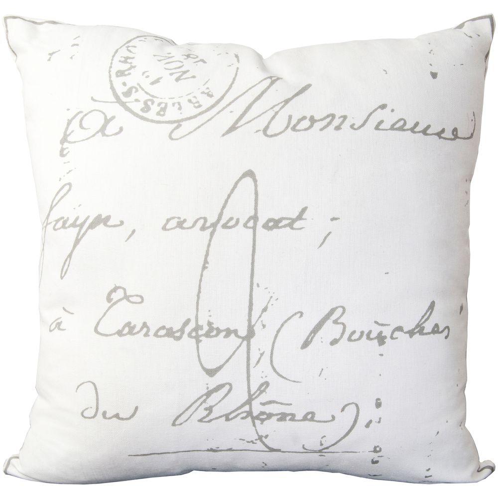 Artistic Weavers Assignat Ivory Letter Print 18 in. x 18 in. Decorative Pillow