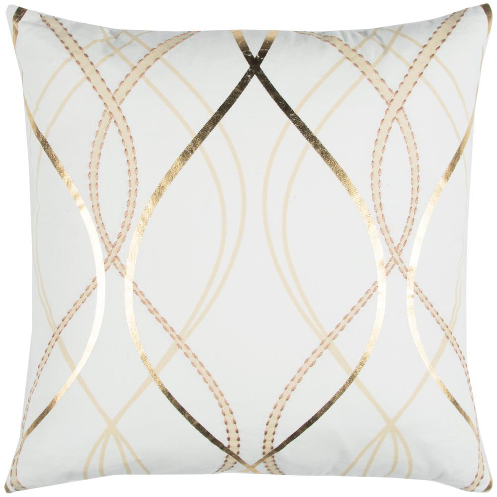 Donny Osmond Home White and Gold Cotton 20 in. X 20 in. Decorative Filled Throw Pillow